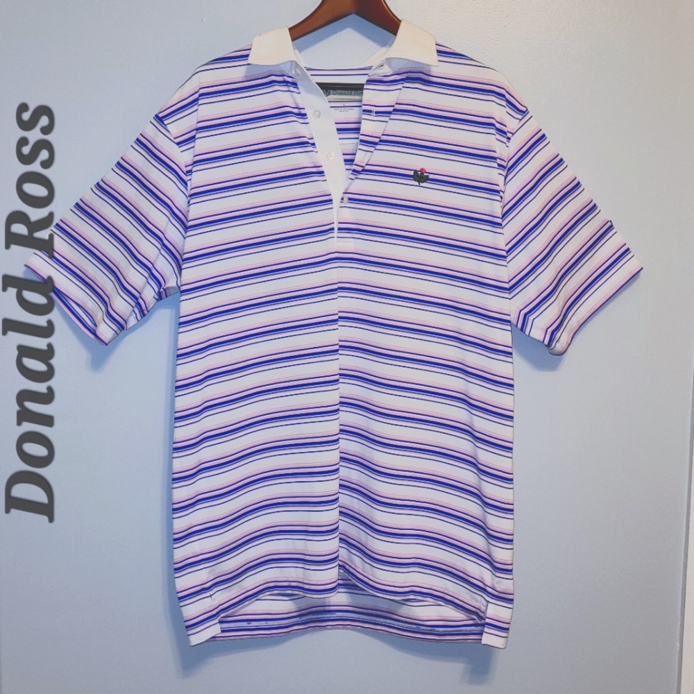 Donald Ross Logo Sportswear Men's Striped Golf Polo Short Sleeve Shirt Size L